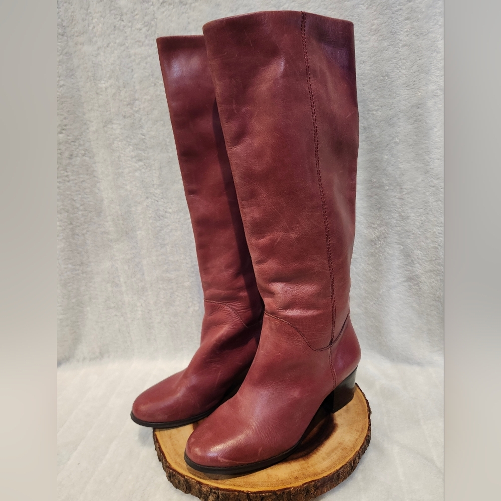Lands' End Maroon Leather Heeled Boots